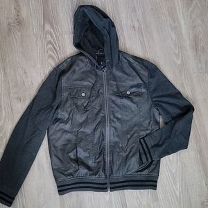 Leather like sweatshirt jacket